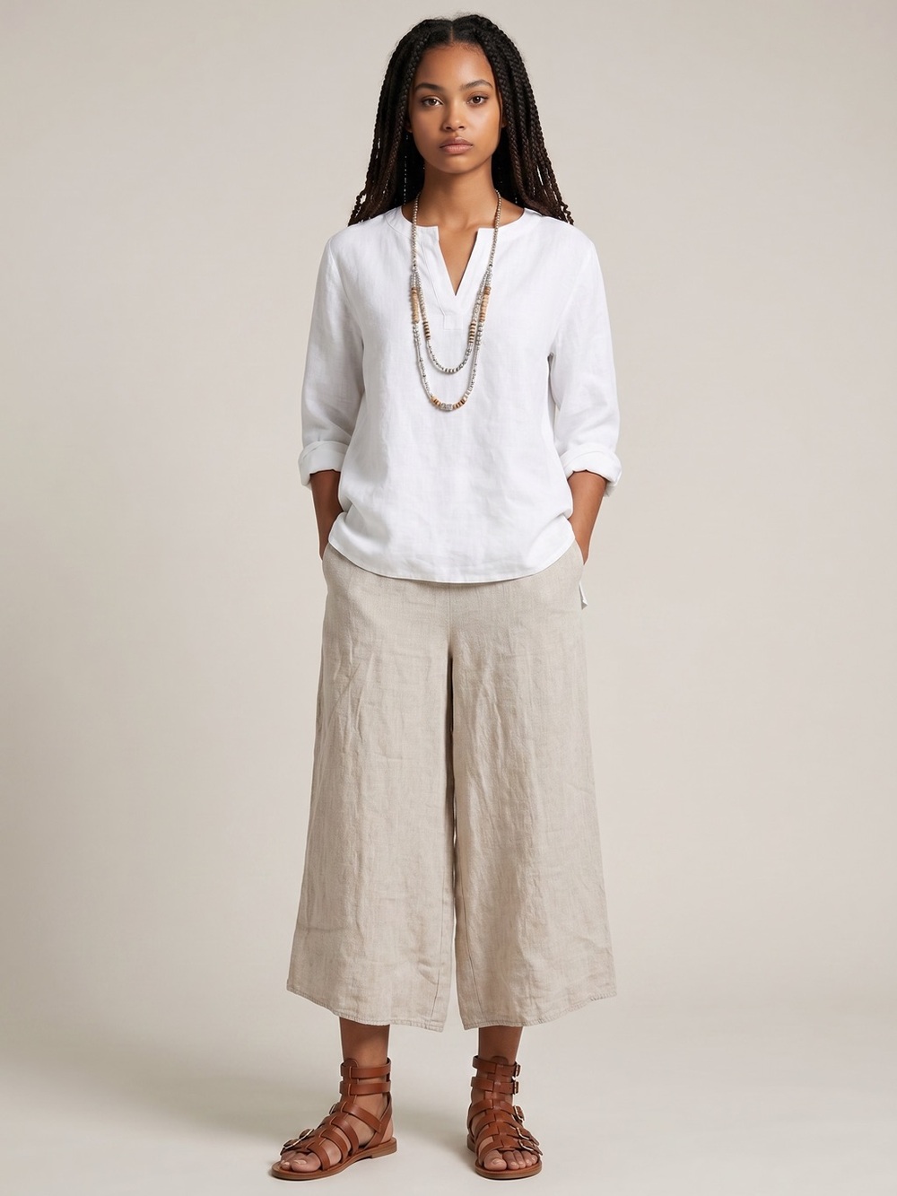 Flax Wide-Leg Linen Crop Pants in Light Natural